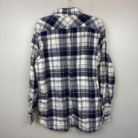 Lands End Shirt Mens Large Tall Blue White Plaid Button Front Flannel Casual - Picture 3 of 9
